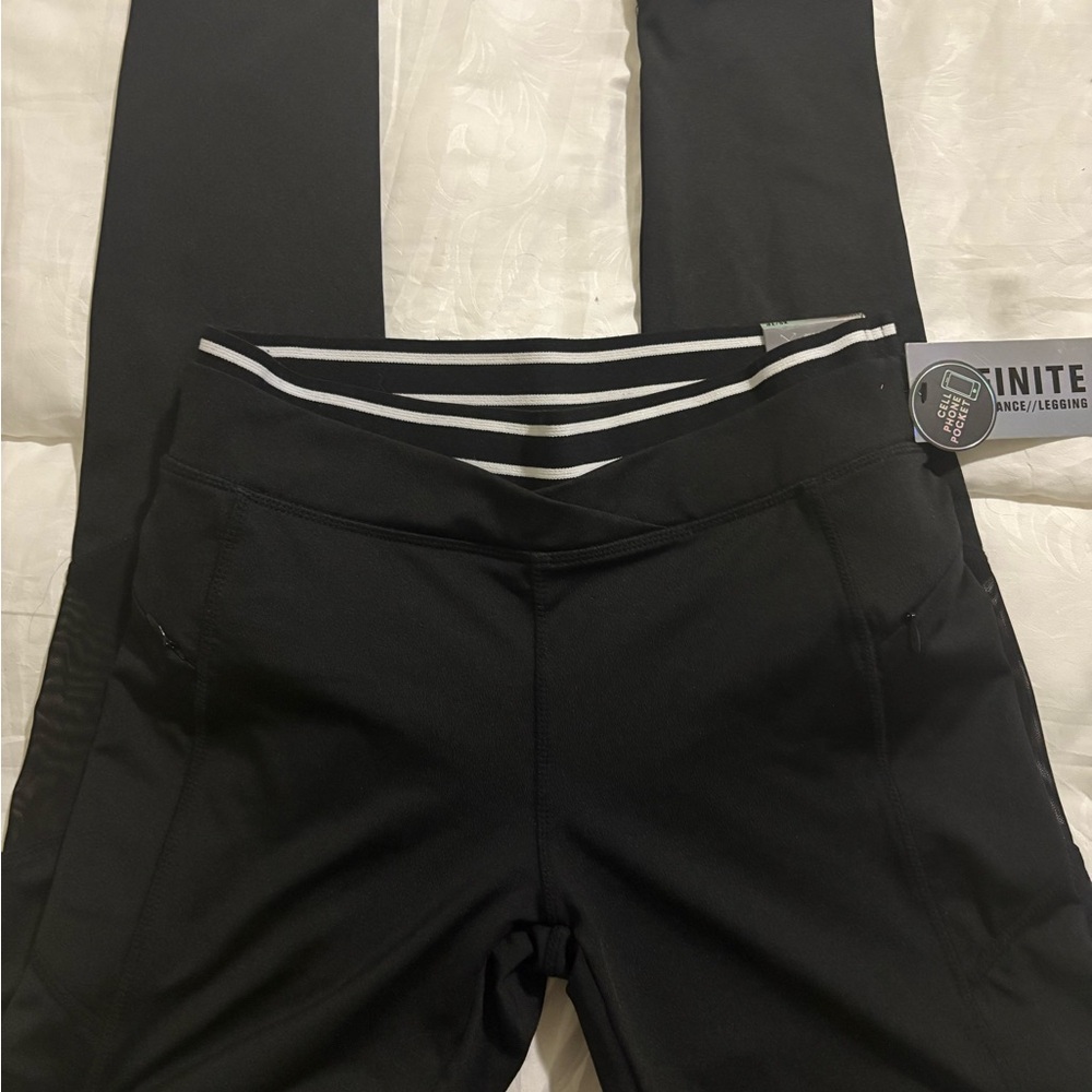 Black Leggings with Striped Waistband